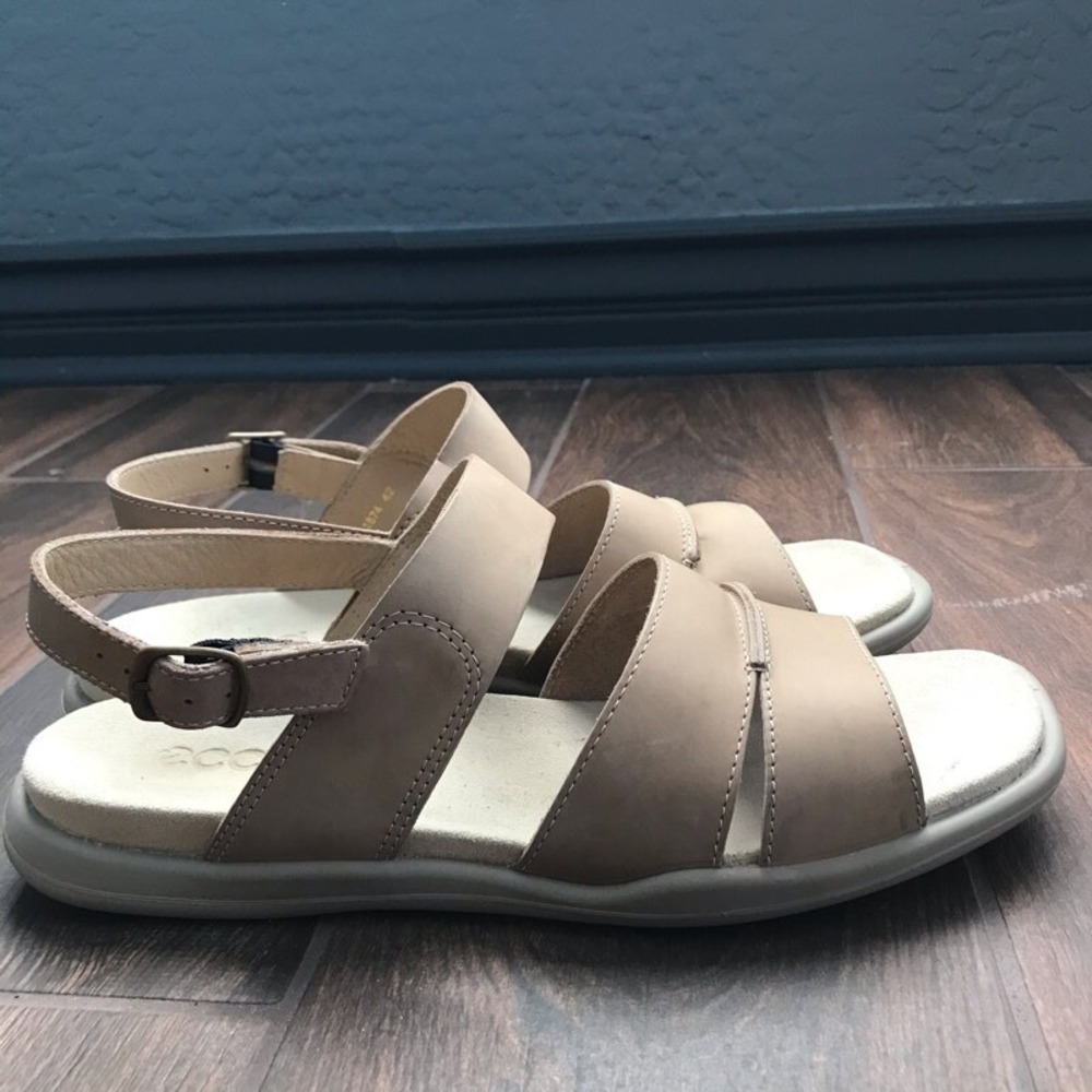 Ecco Womens Strappy Sandals Brown Slingback Flat Slip On Buckle 10 EUR 42